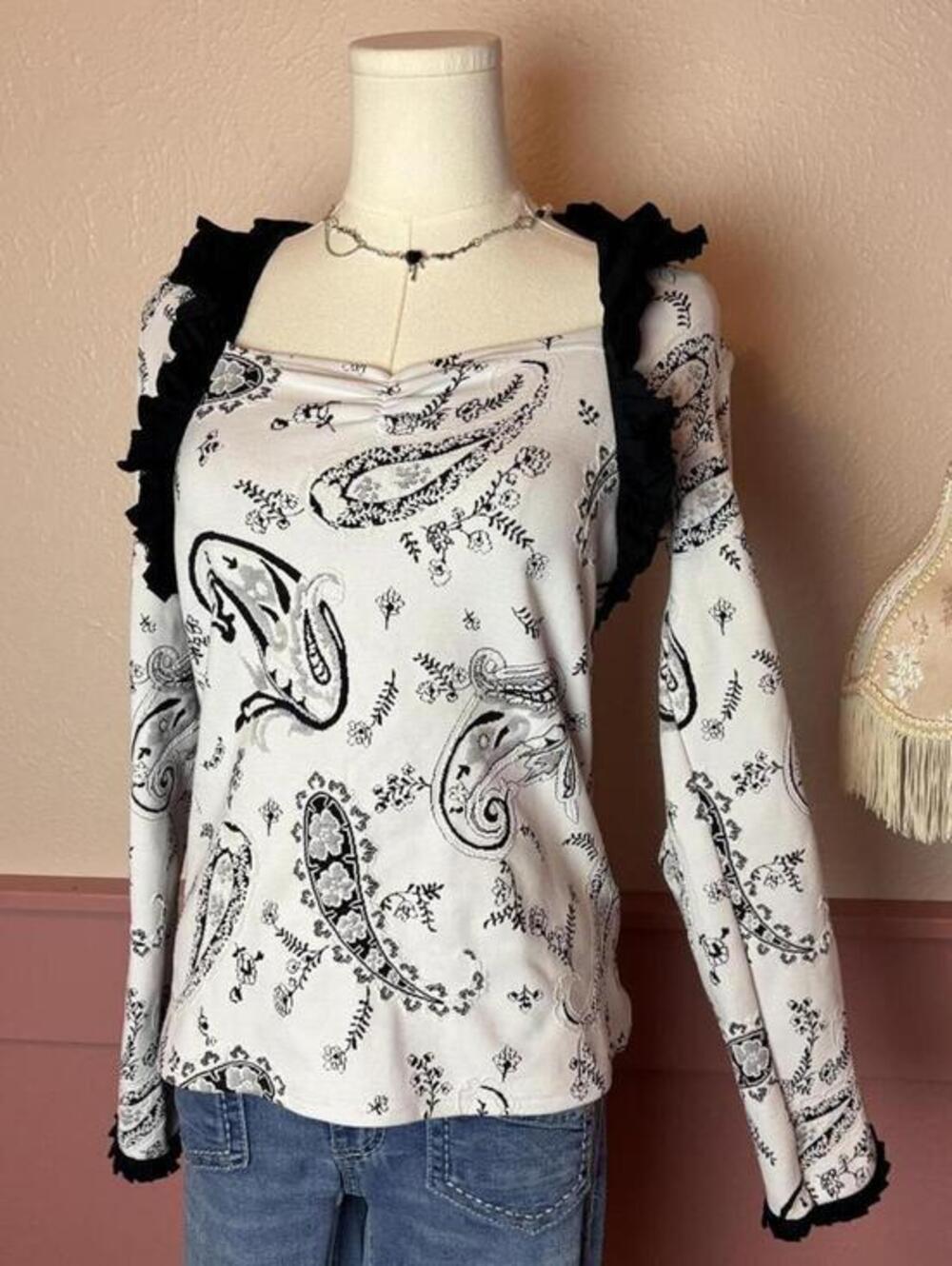 ravel witchy vamp ruffle edge paisley dramatic top sz small medium gothic gorp